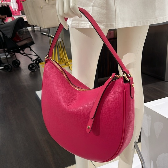 Michael Kors Dover Large Leather Top Zip Half Moon Shoulder Bag in Electric Pink - Picture 11 of 16